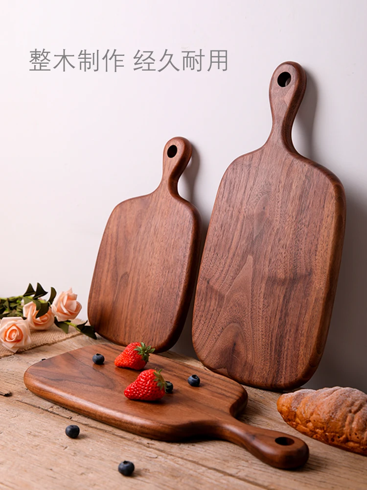 Black walnut solid wood cutting board, fruit cutting board, steak pizza bread board, auxiliary food cutting board, small handle