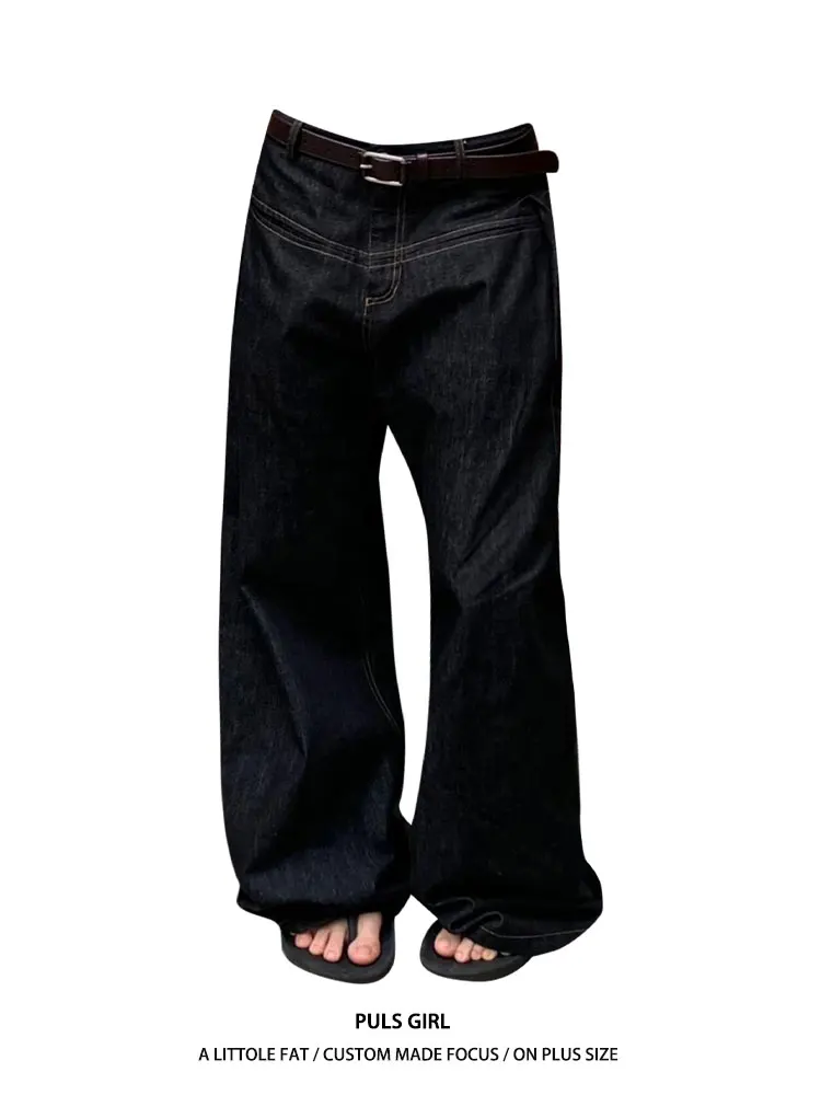 

Loose High Waist Wide Leg Jeans Women's Retro American Vintage Design Bend Knife Jeans Casual All Match Floor-Length Pants