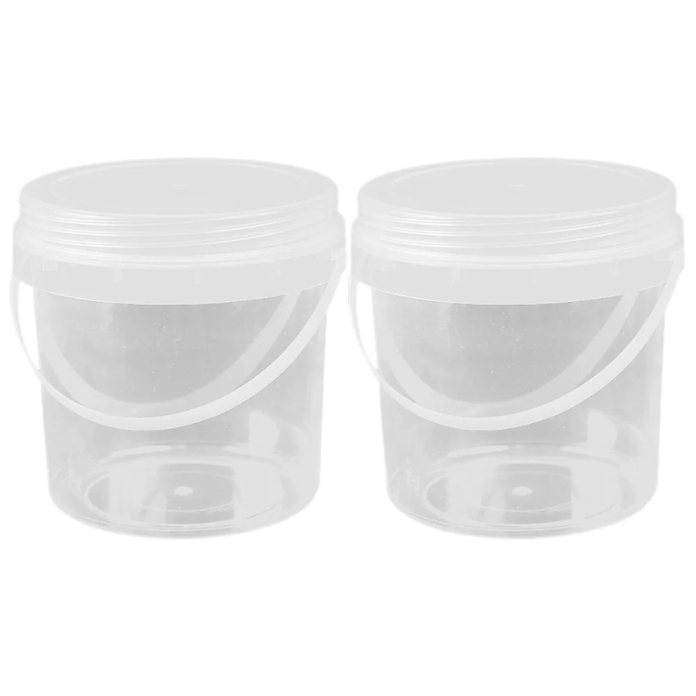 2 Pcs 1L Transparent Plastic Storage Bucket Round Container Lid Handle Large Capacity Toy Food Snack Portable Sealing Safe