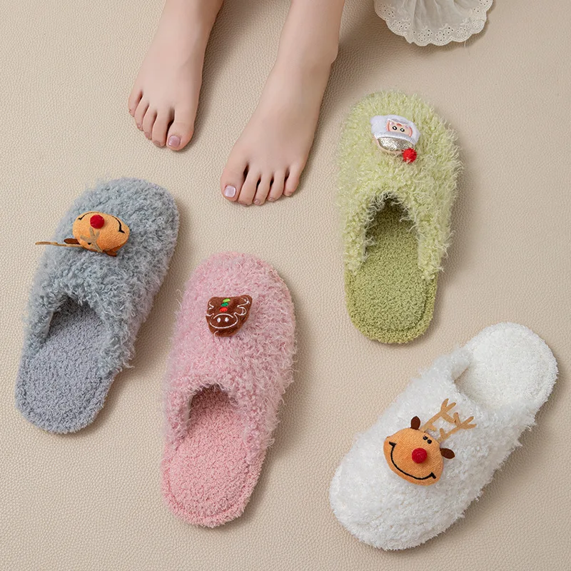 

Cisas Plu тапочки, женские домашние хлопковые тапочки с оленем, цветные блузки, закрывающие голову, мягкий бархатный материал, низкий каблук, плоский бот