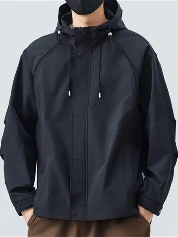 

Fall 2025 Men's Hooded Jaet High-End Loose Sle Windproof Splicing Workwear Outerwear Polyester Fabric Youth Faion