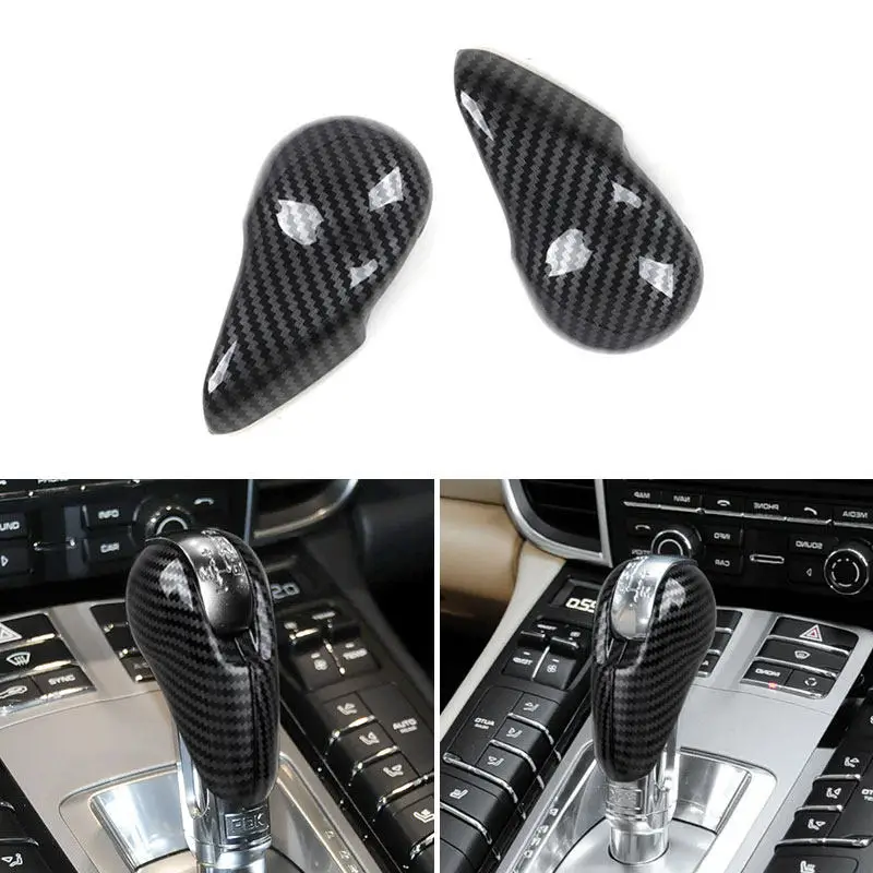 

2pcs Carbon Fiber Texture Car ABS Gear Shift Head Cover Trim For Porsche Macan 911 Cayman Boxster 718 Panamera Cayenne