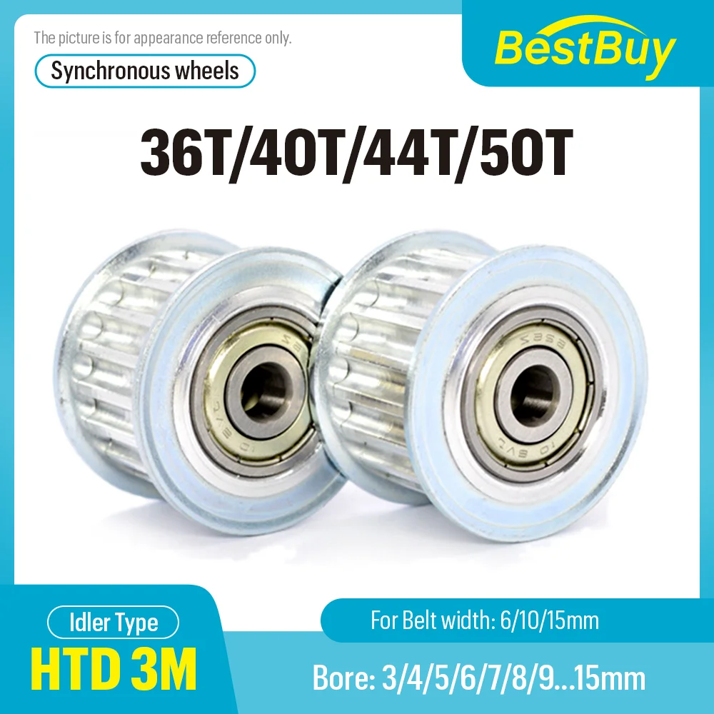 HTD 3M 36T/40T/44T/50Teeth tensioner adjustment guide wheel with bearing Timing idler Belt width 6/10/15mm Bore 3/4-15mm