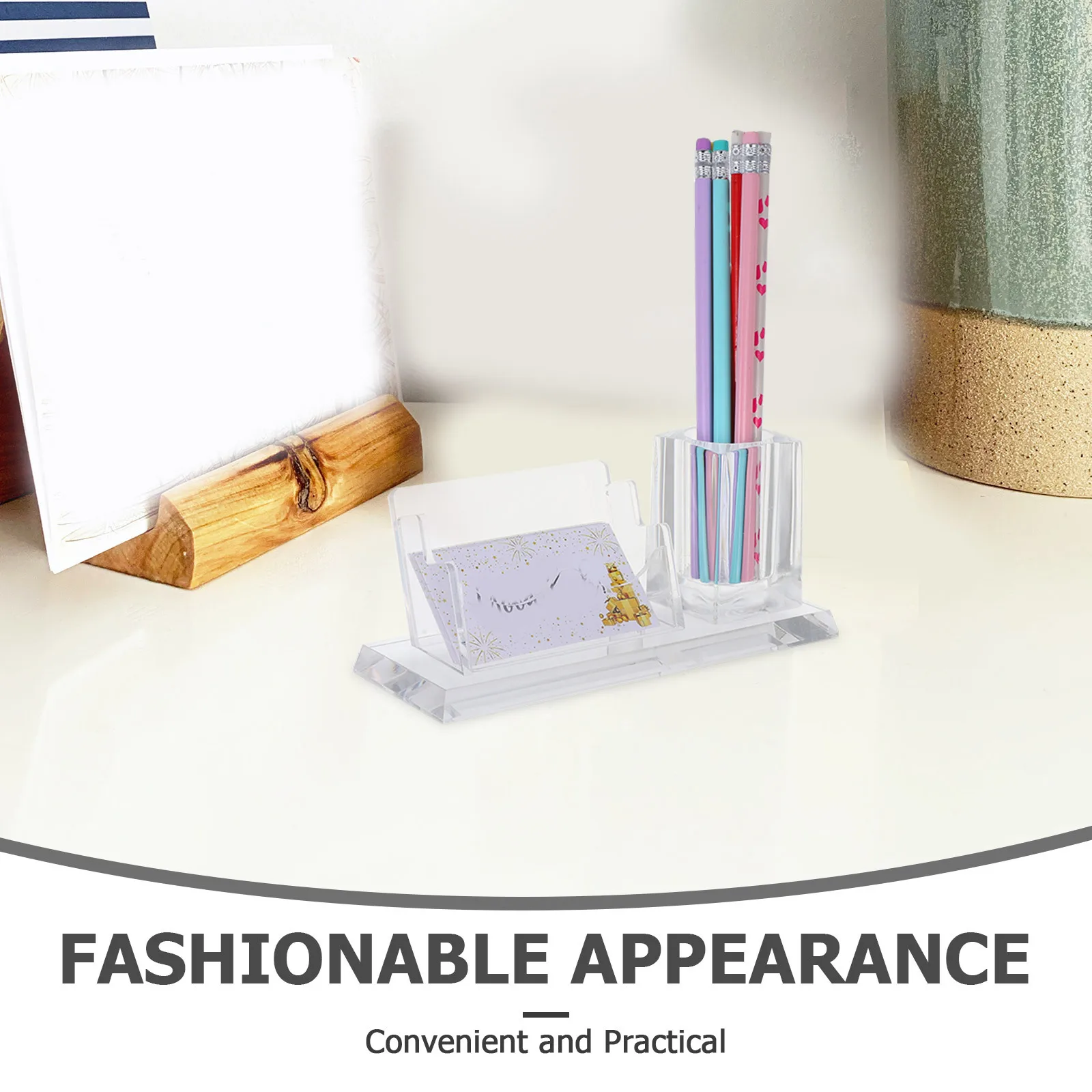Acryl-Visitenkartenbox, Stifthalter, minimalistischer Schreibtisch-Organizer für den Büro- und Heimgebrauch, vertikaler Kartenständer, Display-Aufbewahrung