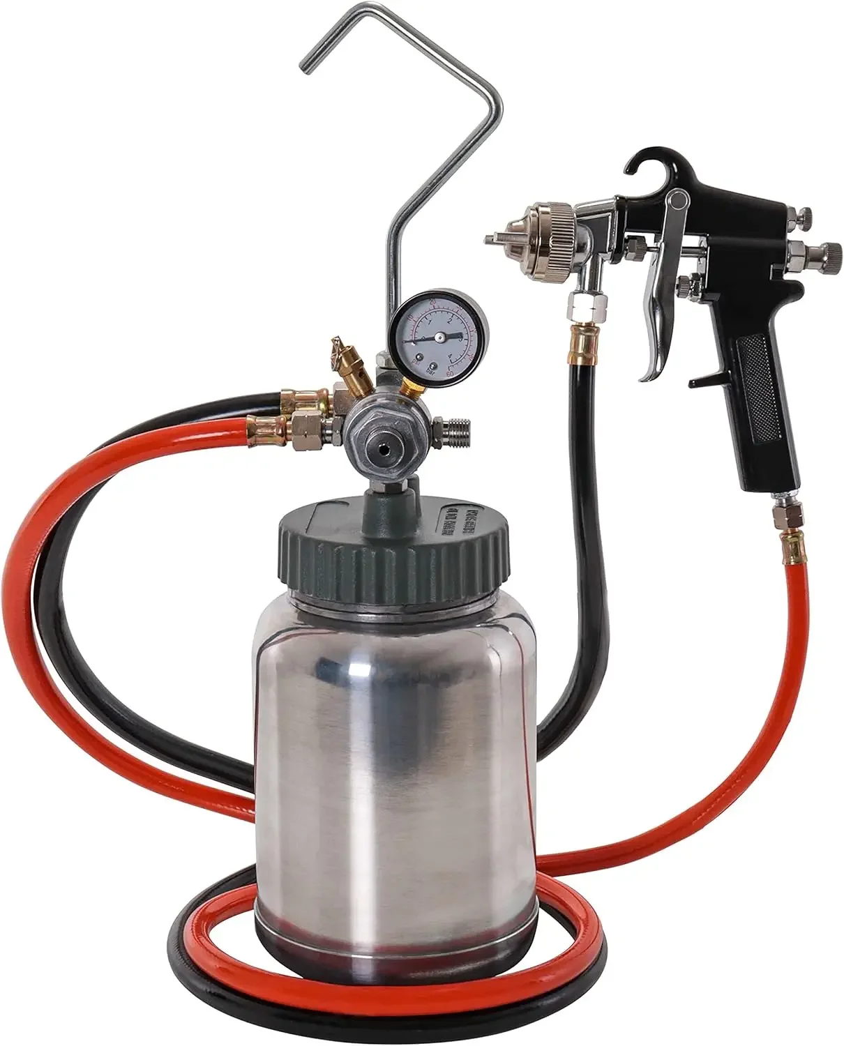 Global 2 Quart Pressure Pot Spray Paint Tank: Heavy Duty Solid Steel, Screw on Lid, Regulator & Pressure Gauge, Spray Gun and 5f