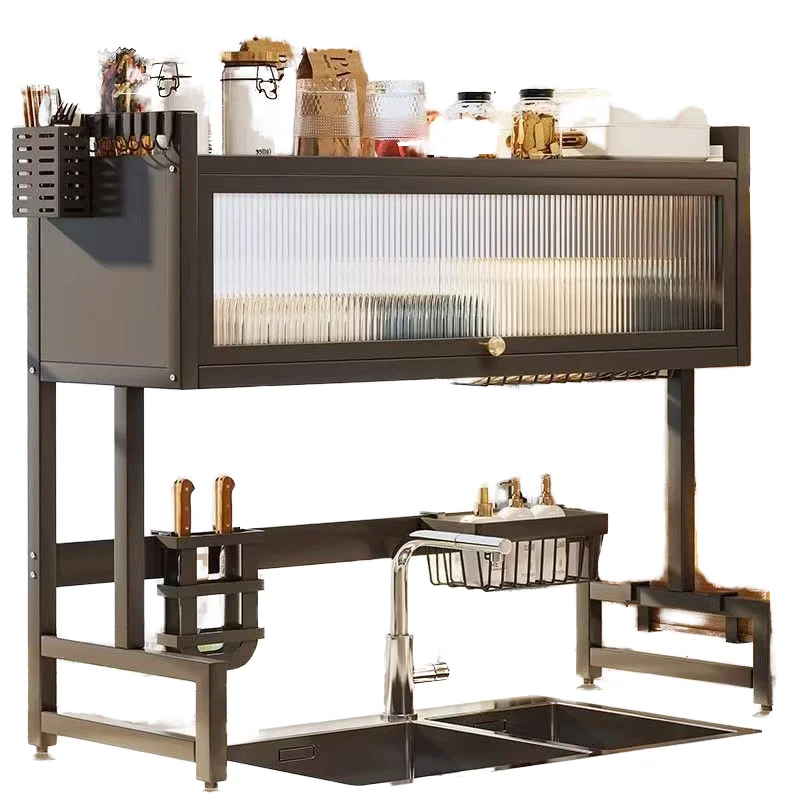 

2/3-Tier Iron Dish Drying Rack Over Sink with Storage Shelf for Kitchen Organization 85cm Black Holds Dishes and Bowls