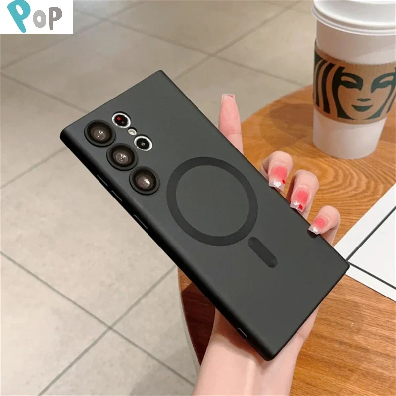 Pintura de Metal Original con succión magnética para funda Magsafe Samsung Galaxy S21 S22 S23 Fe S24 Ultra 10h 4k, cubierta completa de cristal para cámara Fu