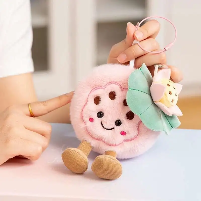Kawaii 11CM dibujos animados simulación Anime Lotus postre pastel muñeco de peluche planta encantadora galleta colgante muñecas hechas a mano mochila regalos