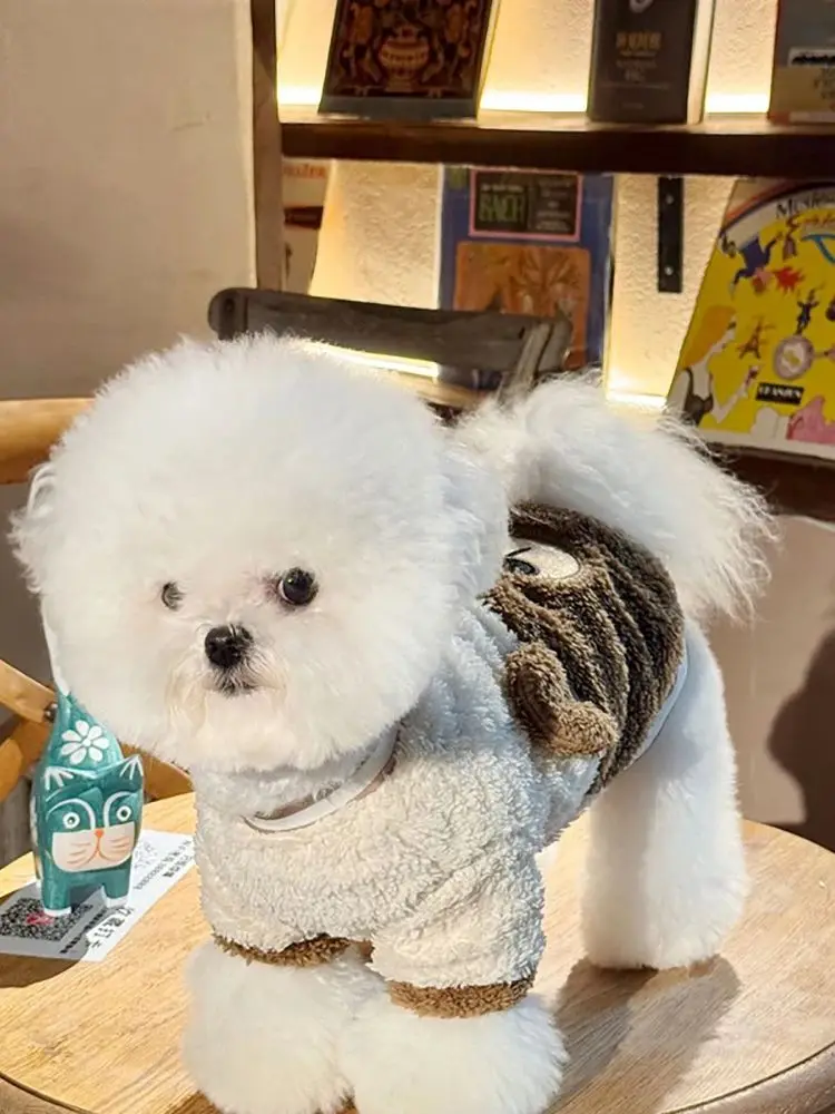 Pull de dessin animé pour animaux de compagnie, vêtements chauds pour chiens, Teddy, vêtements d'hiver à deux pattes, Yorkshire Terrier, vêtements polaires épais