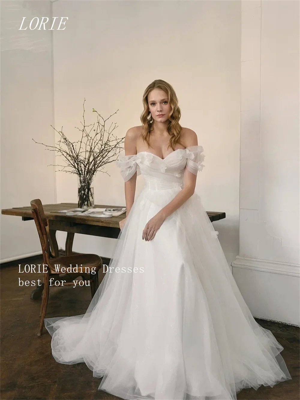 LORIE Luxury 3D Flowers A Line Wedding Dress Illusion Off The Shoulder Bridal Dresses Appliques Wedding Gown Customized 2026
