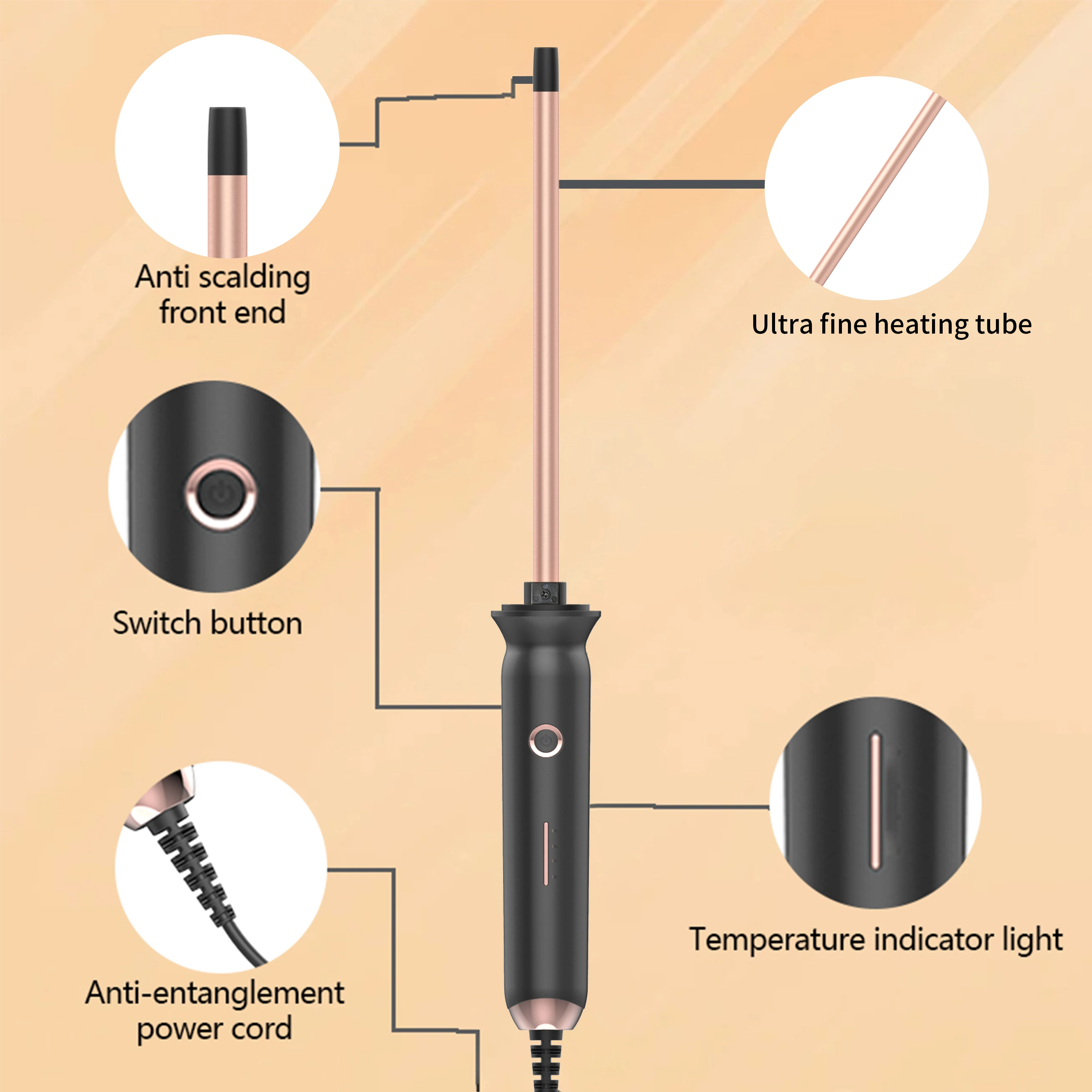 EU Standard 0.51-inch Negative Ion Hair Curling Iron PTC Fast Heating Unisex Wave Styling Tool