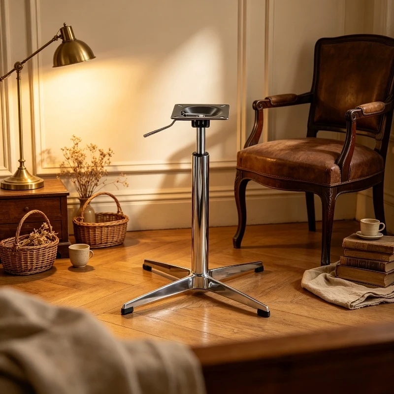 Aluminum Alloy Four-star Table Base Stand, Height-adjustable Swivel Pedestal Leg for Coffee Desk, Heavy-duty Furniture Support.
