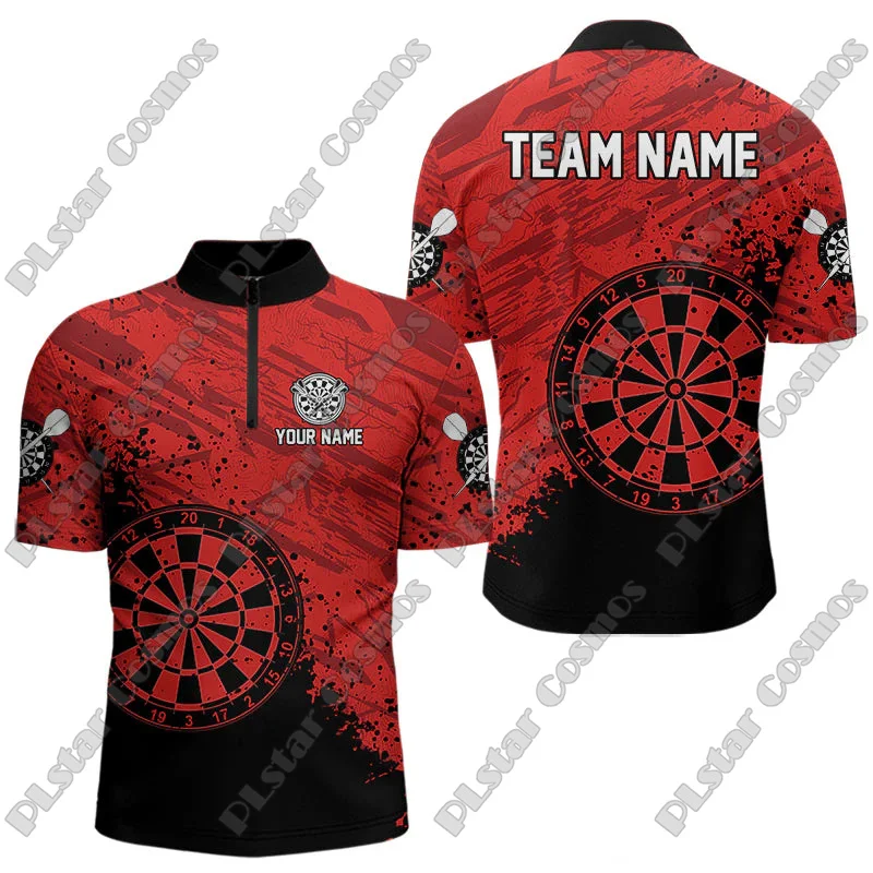 Custom Name Blue And Purple Dripping Darts & Dartboard 3D Printed Fashion Men Summer Zip Polo Shirt Dart Team Jerseys XKP14