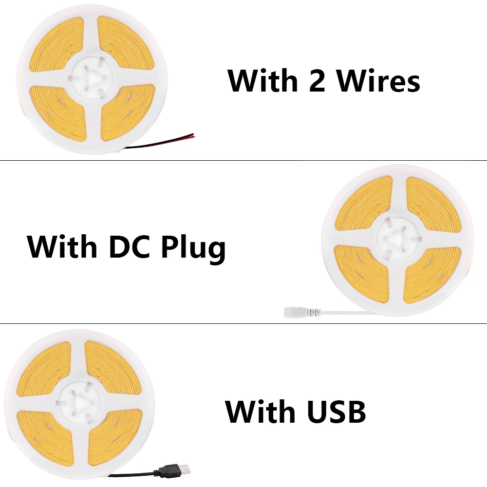 DC 5V COB LED Strip 3mm 5mm 8mm PCB High Density 320LEDs/m Flexible COB LED Tape Light Bar White/Warm White/Natural White