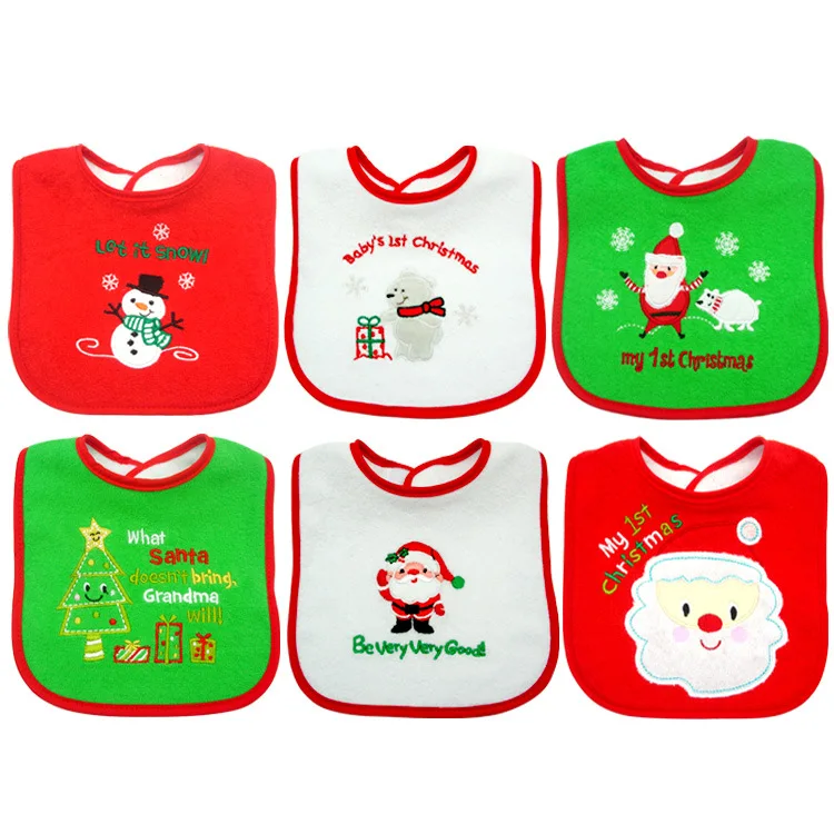 Waterproof Christmas Baby Bibs Round Neck Burp Cloths Santa Elk Christmas Tree Pattern Infant Saliva Towel Xmas Kids Gift Apron