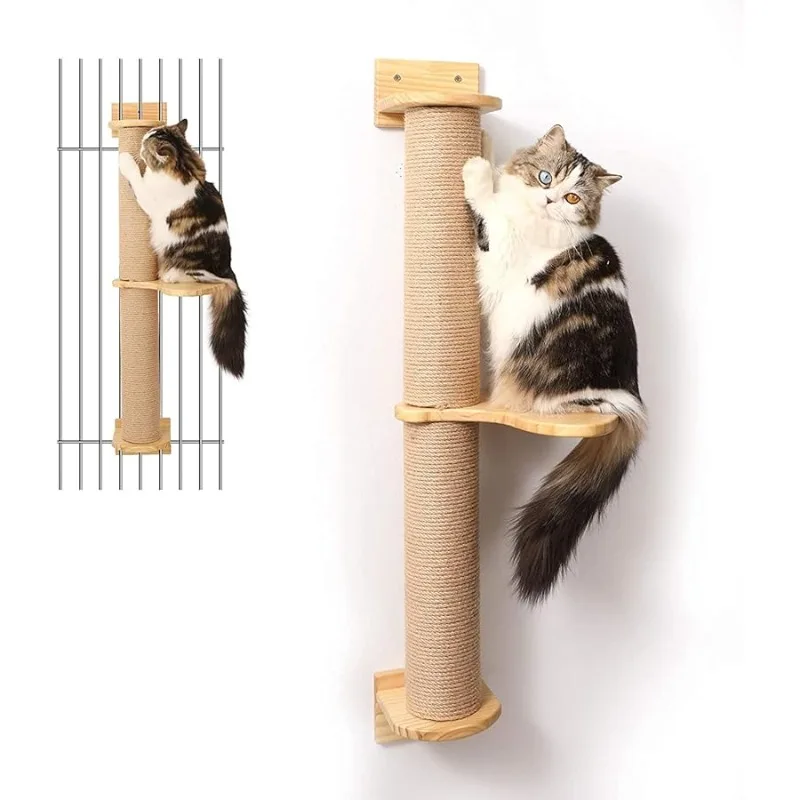 

FUKUMARU Cat Activity Tree with Scratching Posts, Wall Mounted Jute Scratcher Pine Hammock