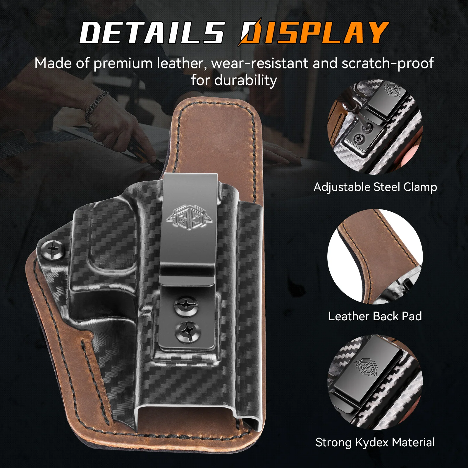 Kydex IWB Holster for Glock 19 19X Gen G44/45 G23/32  Adjustable Retention Premium Leather Back Inside Waistband Concealed Carry - view 5