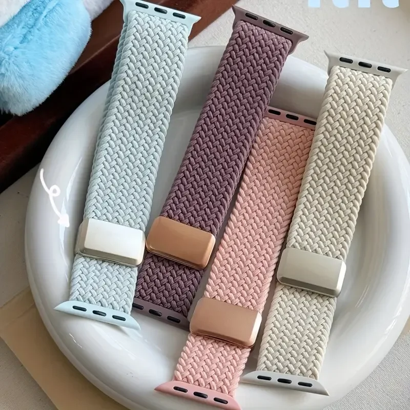 Плетеный ремешок для Apple Watch, ремешок 44 мм, 40 мм, 45 мм, 46 мм, 49 мм, 41 мм, 38 Магнитный нейлоновый браслет iWatch series se 7 6 8 9 10 Ultra 2