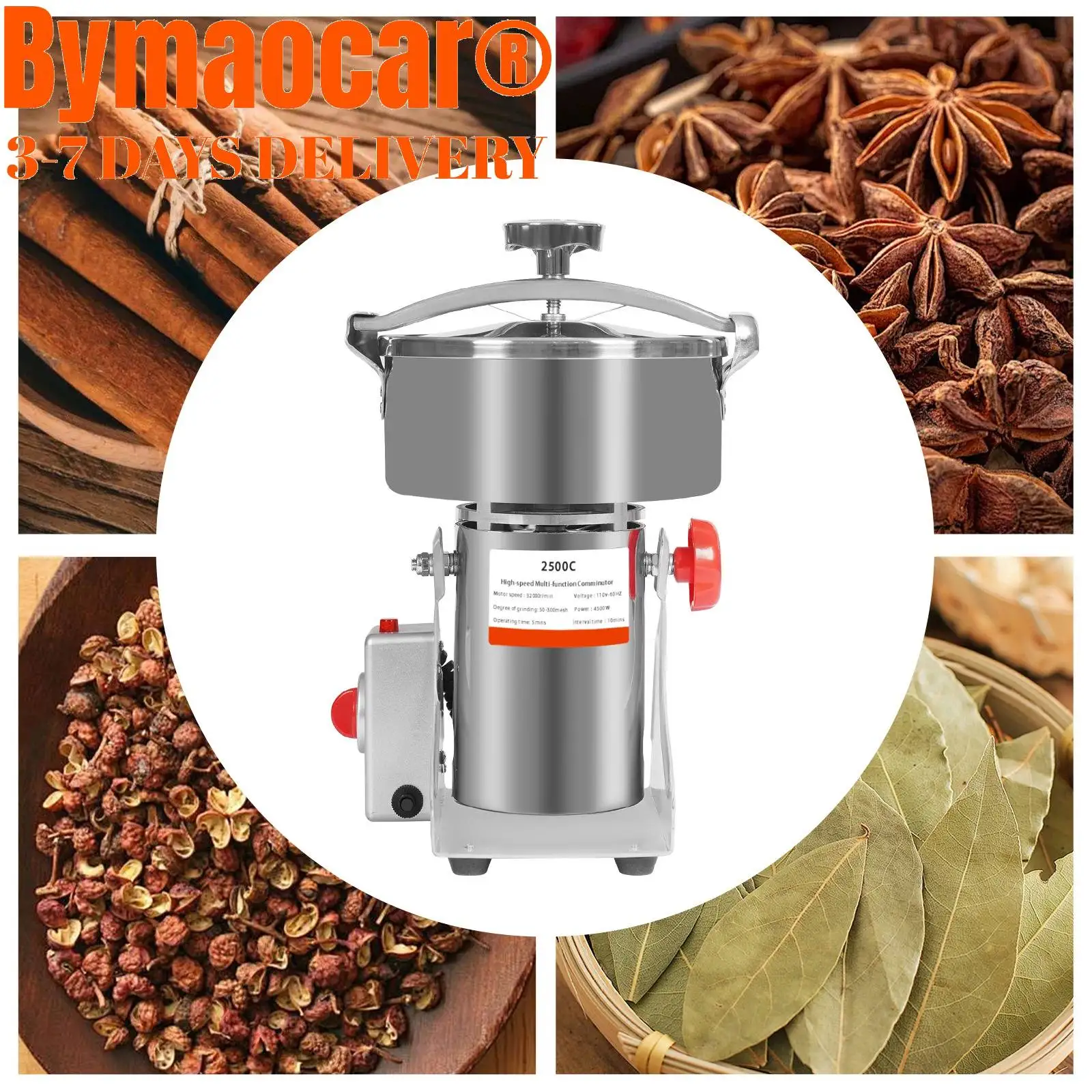 2500g Electric Grain Grinder Mill with Timing Function 4500W High Speed Commercial Pulverizer Dry Herb Grain Spice Coffee Seeds