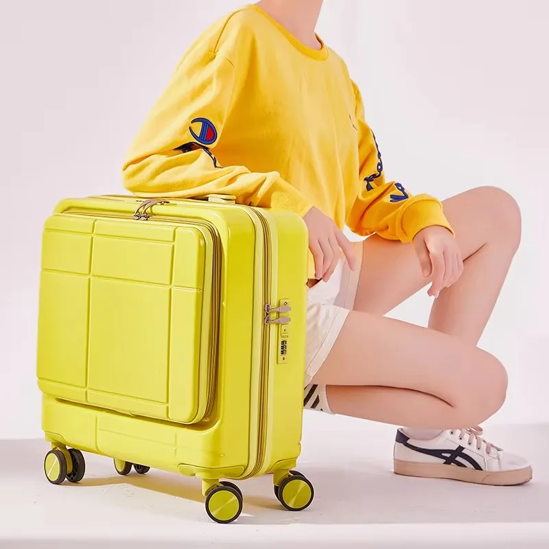 New 18 Inch Women Front Opening Laptop Bag Fashion Rolling Luggage Trolley Case Girl/Boy Soild Trolley Suitcase Travel Bag