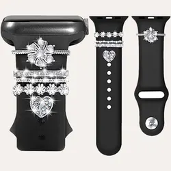 Sparkling Love Heart With Rhinestone Decorative Ring Set For Iwatch Series Smartwatch Wristband Compatible With IWatch 38mm 40mm