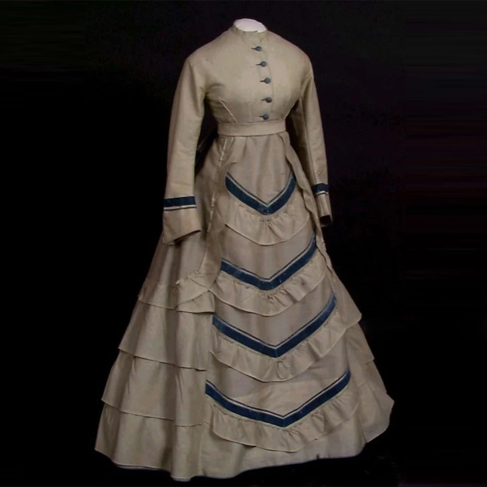 

1870s Summer Day Walking Dress Victorian Georgian Duchess Gothic Ruffle Bustle Dress Colonial Civil War Southern Belle Ball Gown