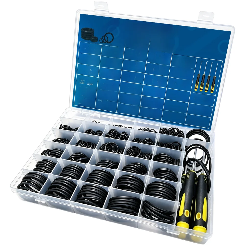 1086 Pc O Ring Kit Compatible with For SAE Standards Featuring 32 Dimensional Variants for Vehicle Plumbing and Fixture Repairs