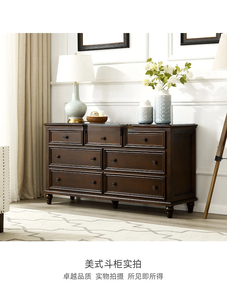 Furniture American Solid Wood 7-Drawer Cabinet Imported Mahogany Black Walnut Color Bedroom Locker chest of drawers for bedroom