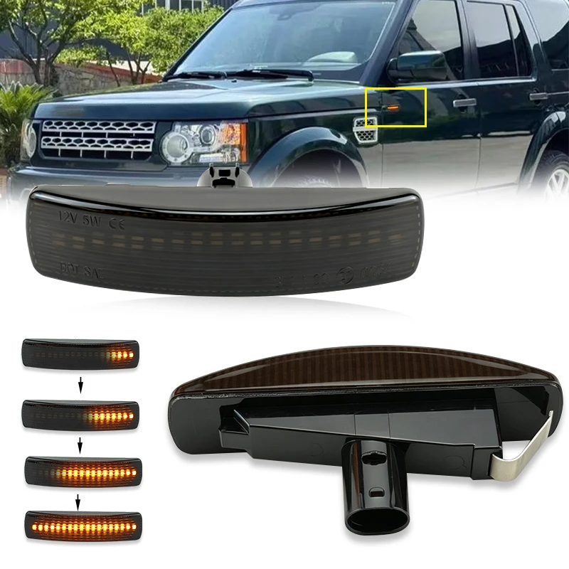 2x Amber Dynamic LED Front Side Marker Turn Signal Light Lamp For Land Rover Range Rover Sport L320 Discovery 3/4 Freelander 2