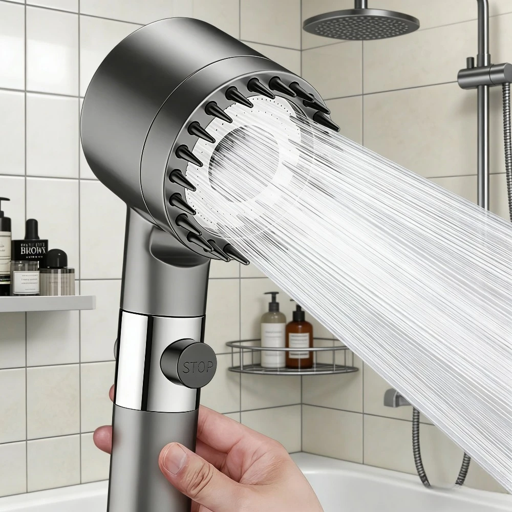 

3-Mode high-pressure shower head, filter filter + massage spray, portable brush, bathroom rain faucet accessories