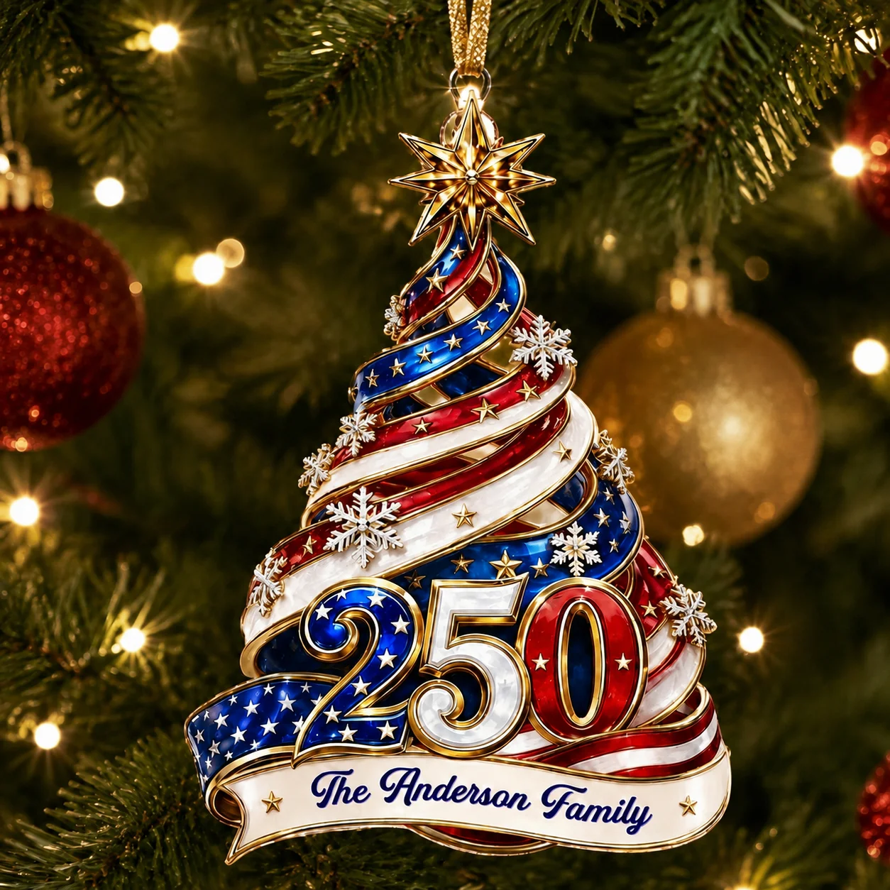 United States 250th Anniversary Ornament Festive Double Layer Acrylic Ornament Special-Shaped Christmas Tree Hanging Ornament