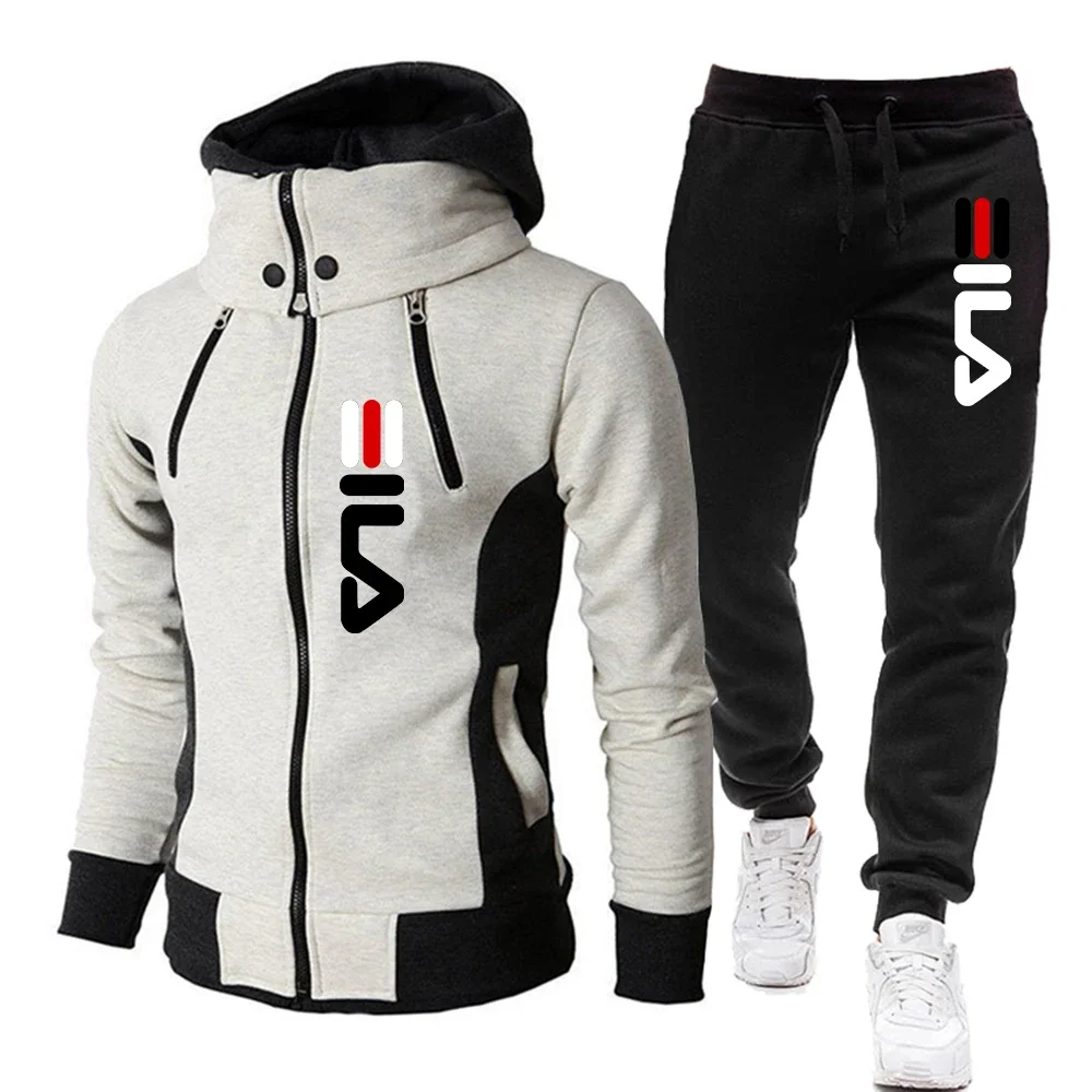 Men\'s Winter Tracksuit Hoody Hoodies+Pant High Neck 2-Pcs Set Brand Casual Coldproof Male Sports Cloth Ski Sweat Suit Streetwear