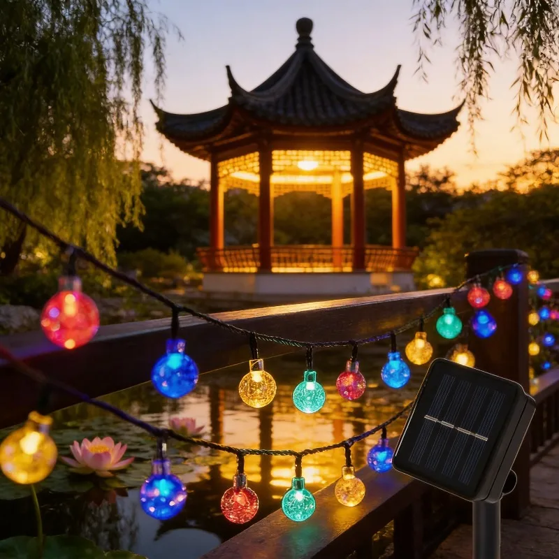 2026 New Solar Crystal Globe LED String Lights LED Solar Outdoor Light IP65 Fairy Light Christmas Garland for Garden Party Decor