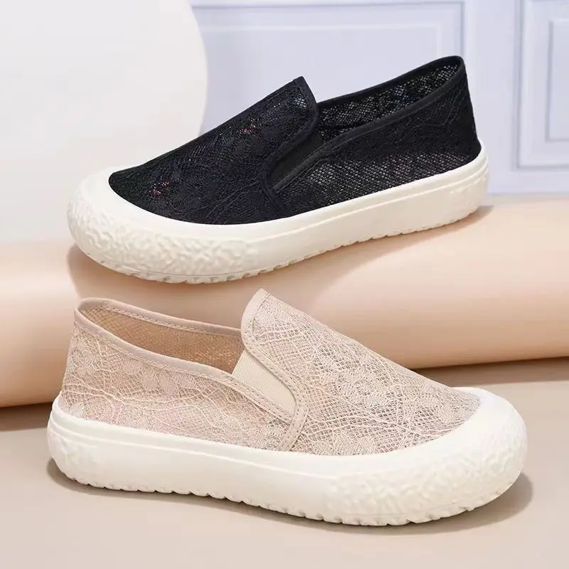 

Summer Women's Breathable Mesh Casual Shoes Fashionable and Versatile Slip-on Anti-slip Wear-resistant Thick-soled Canvas Shoes