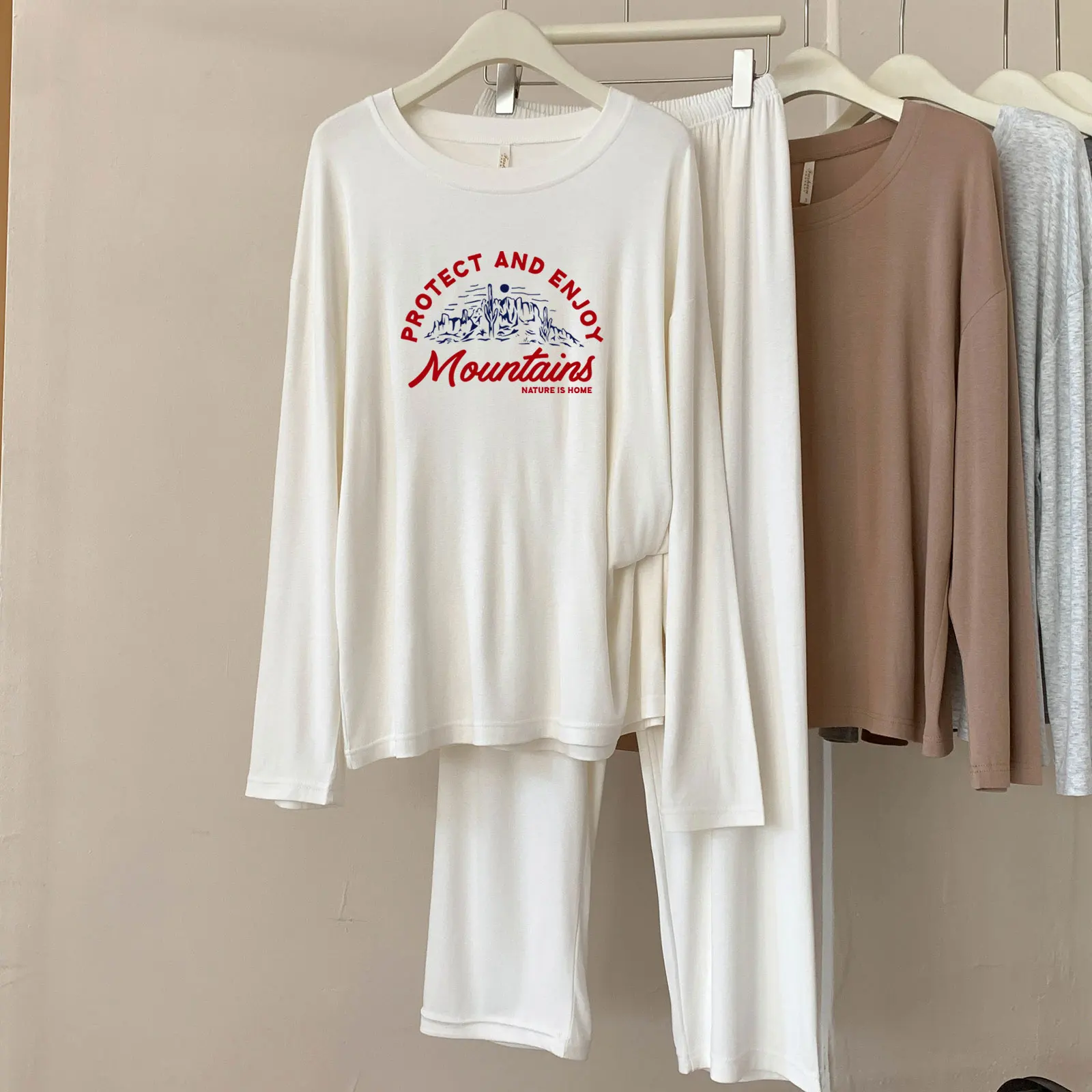 

A96 модальные пижамы женские весенне-осенние новые повседневные дышащие комплекты домашней одежды в клетку с круглым вырезом и длинными рукавами