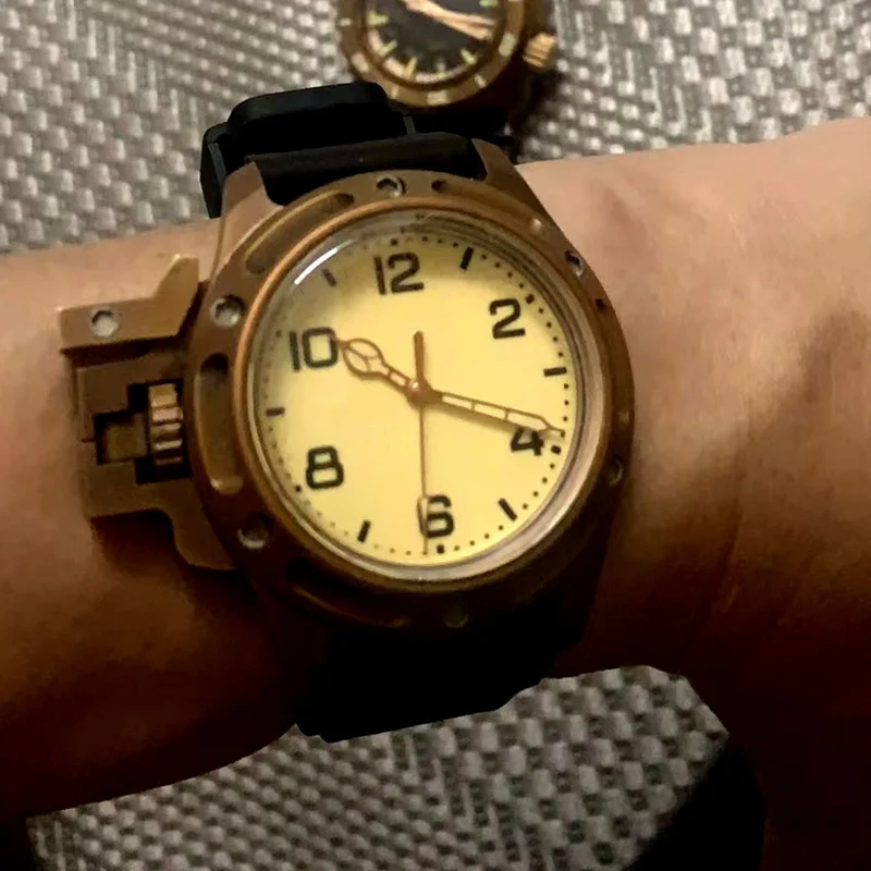 SIDAXIN Men Automatic Watch 43mm Titanium / Bronze Mechanical Wristwatch Dive 200M Waterproof BGW-9 Luminous PT5000 Crown Guard