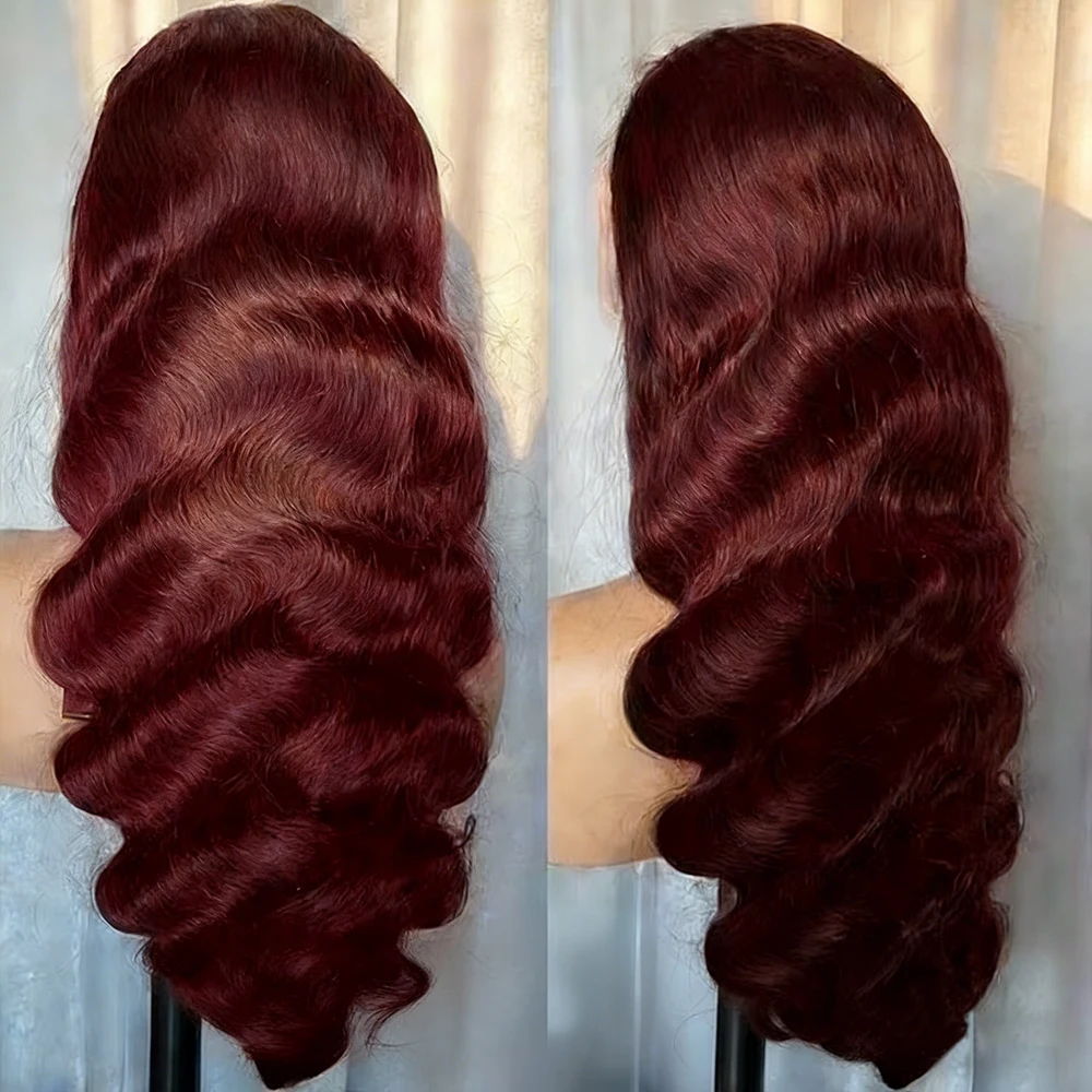 

30 40 Inch 99J Burgundy Body Wave Human Hair Wig 13x6 Hd Lace Frontal Wigs Red 250 Density Lace Front Pre Plucked Human Hair Wig