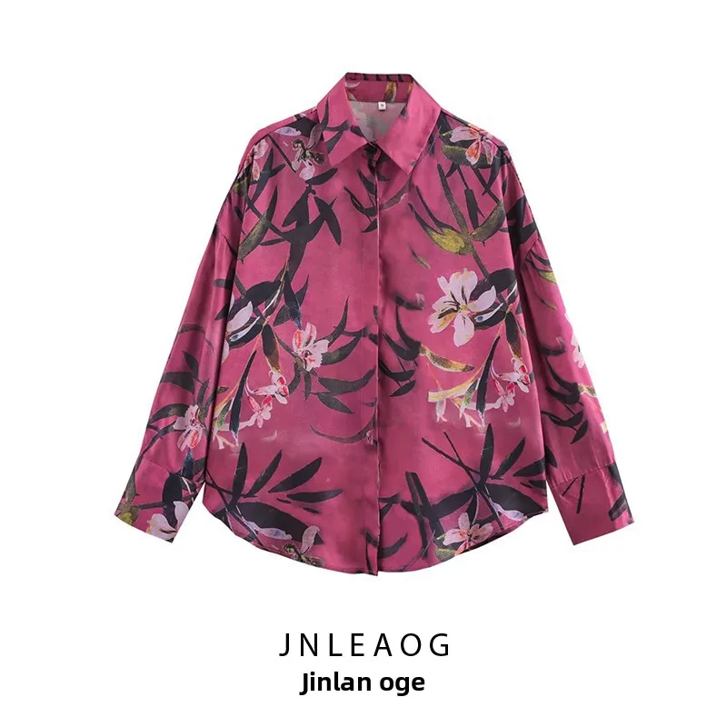 

Новая женская модная блузка JNLEAOG из полиэстера с эффектом шелкового атласа, с принтом, свободного кроя, с длинными рукавами, стандартной длины, на пуговицах