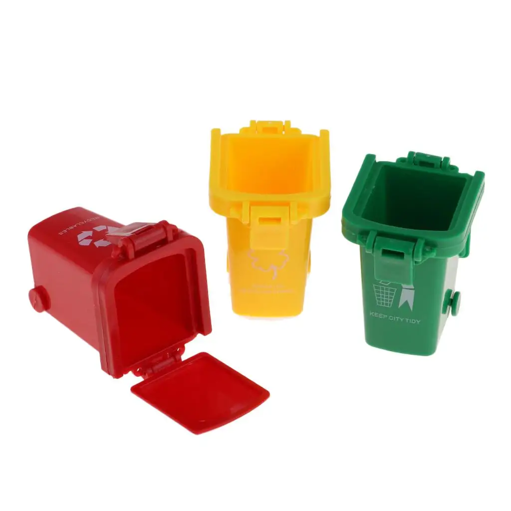 3 Pieces Trash Can Rubbish Bin Model Mini Children Toys Gift