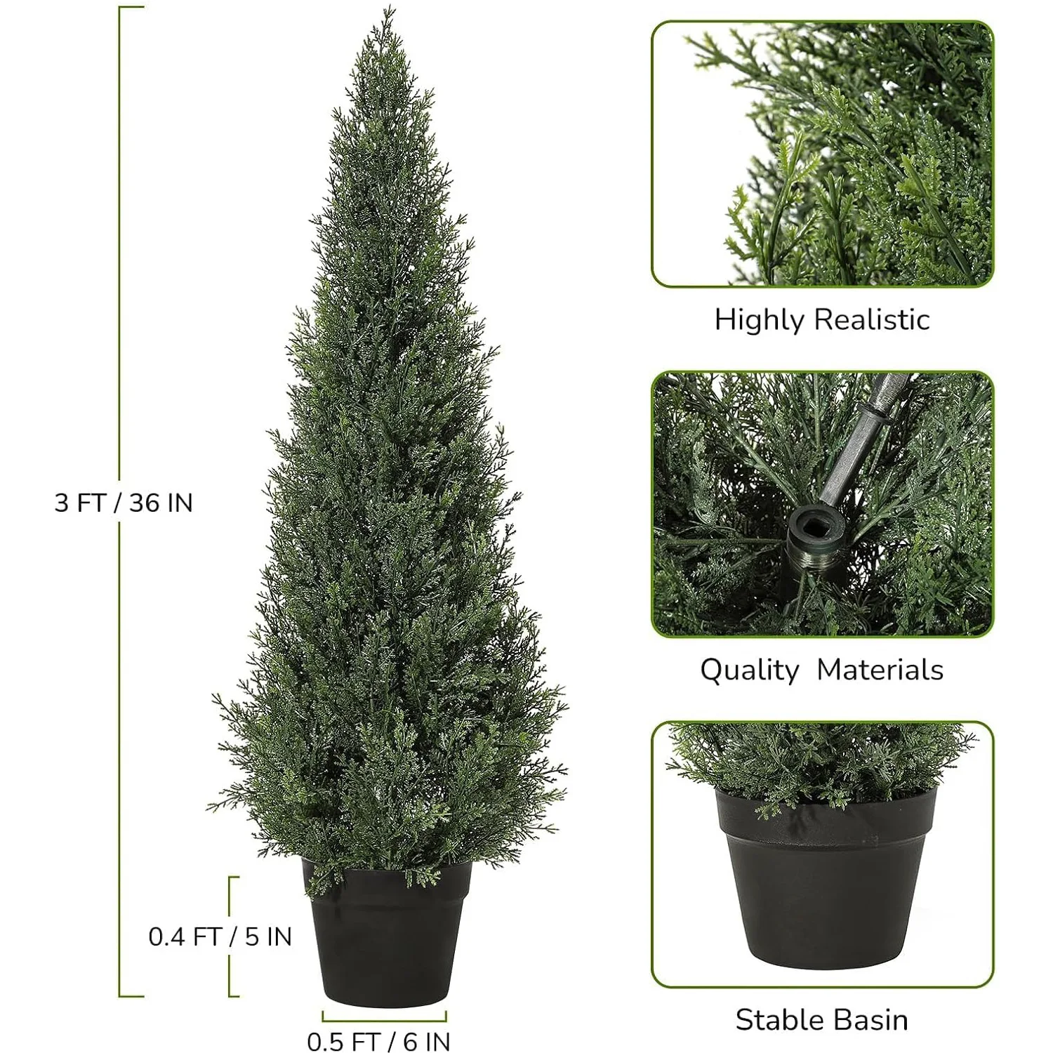 2-pack kunstmatige cederboom 95/125/150cm, UV-bestendige kunstplanten in potten, buiten- en binnenplanten voor thuis, patio, veranda decoratie