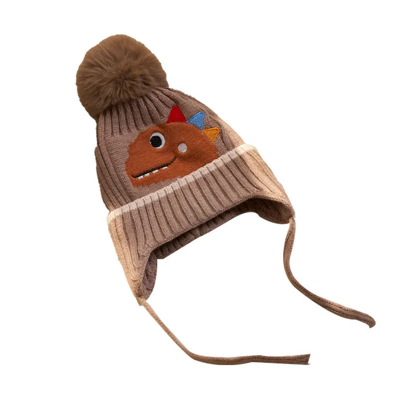 2-4Years Old Baby Boys Girls Knit Hats Winter Snow Skiing Bearnie Caps with Warm Ear Flap Pompom for Daily School Outdoor Sports