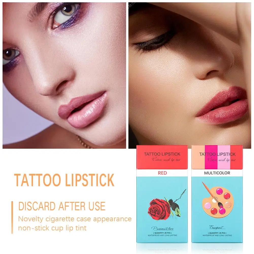 20cs/Set Flüssigkeit Lippenstift Nicht-Stick Zigarette Tattoo Tupfer Baumwolle Make-Up Wasserdicht Feuchtigkeitsspendende Lip Gloss Tragbare Design Ko M6Y4