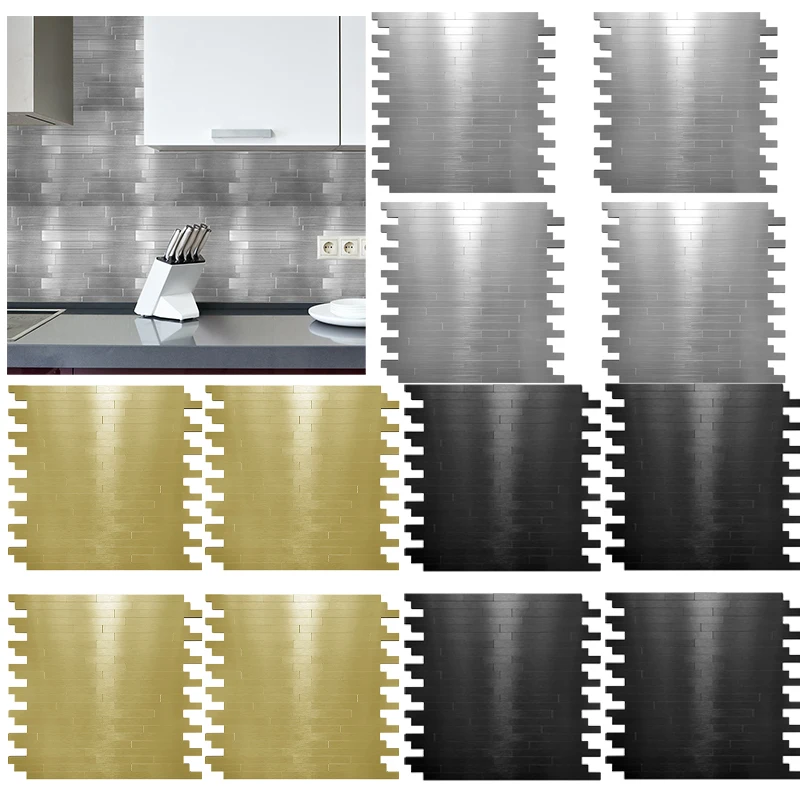 5/10PCS Wall Tile Peel And Stick Self Adhesive Waterproof Aluminum Composite Rectangle Kitchen Bath Backsplash Home Decoration