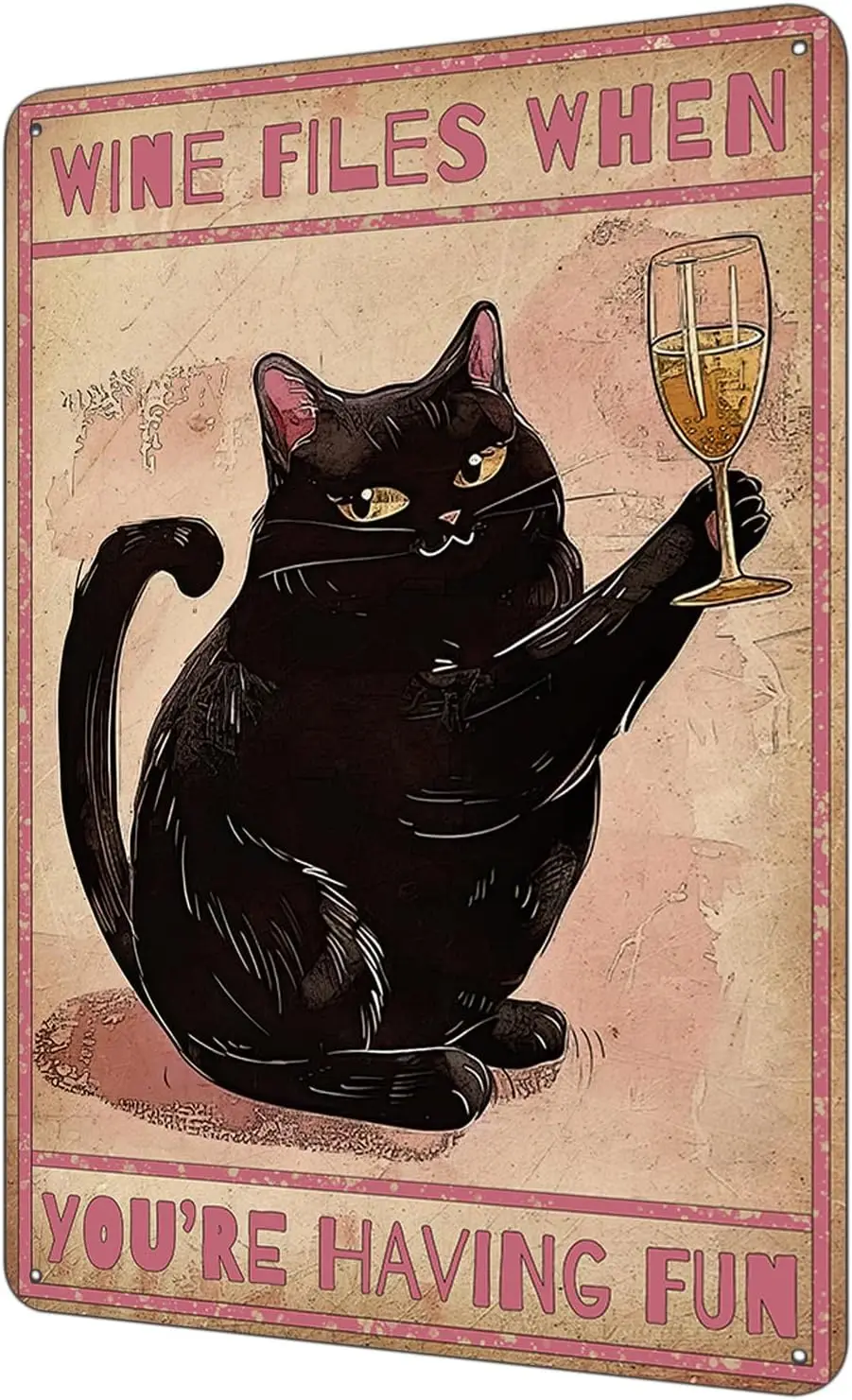 Vintage Black Cat Sign, Wine Files When Youre Having Fun Cat Metal Sign Wall Decor for Bedroom Retro Tin Sign, Cat Home Decor