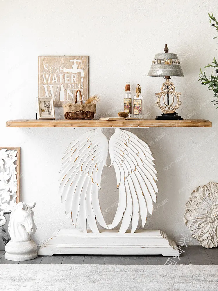 American Retro a Long Narrow Table Corridor Narrow Side Table Carved Wings Shape Console Guesthouse Decoration Soft Design