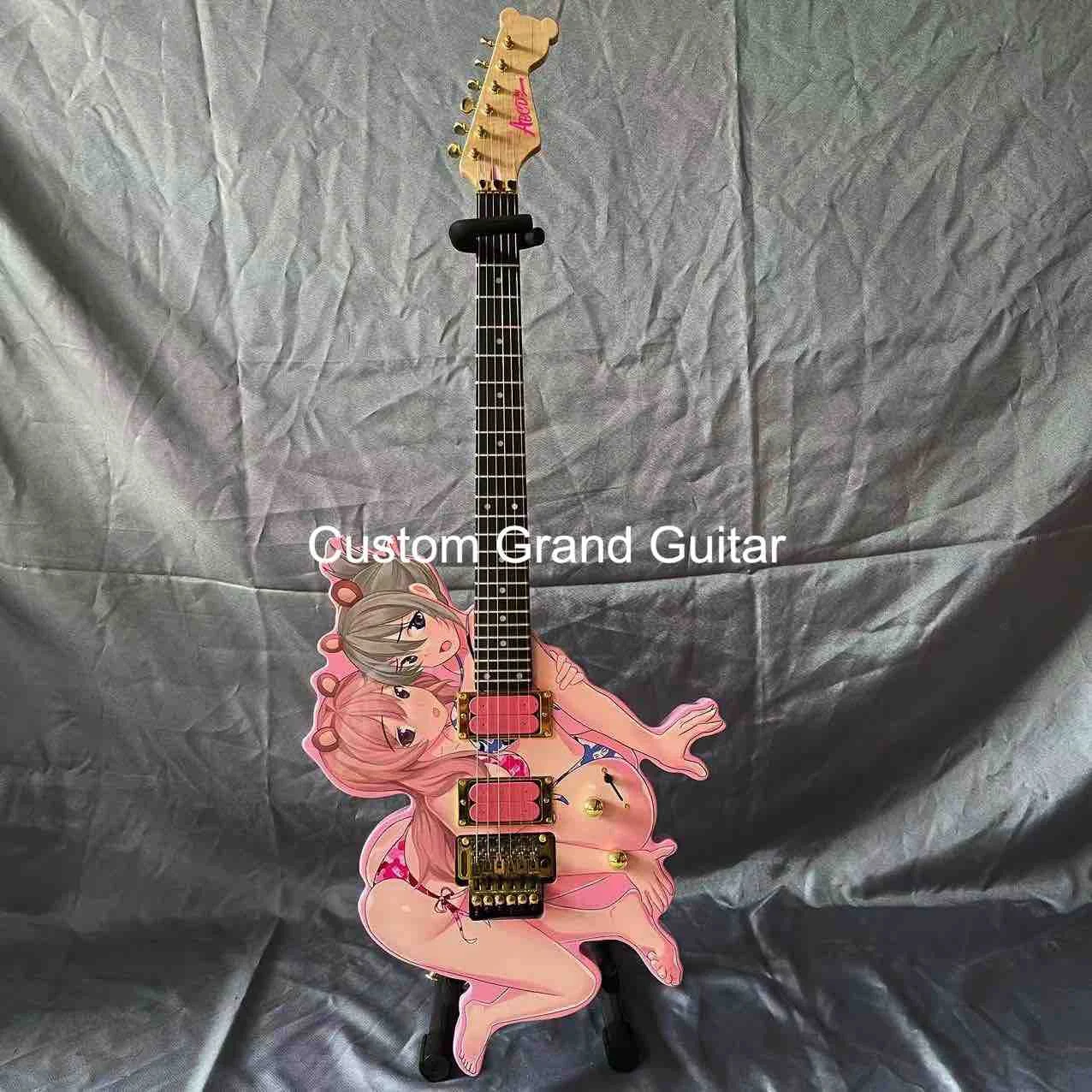 Custom Pink Red Color Rosewood Fingerboard Irregular Body Special Shape Electric Guitar