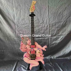 Custom Pink Red Color Rosewood Fingerboard Irregular Body Special Shape Electric Guitar