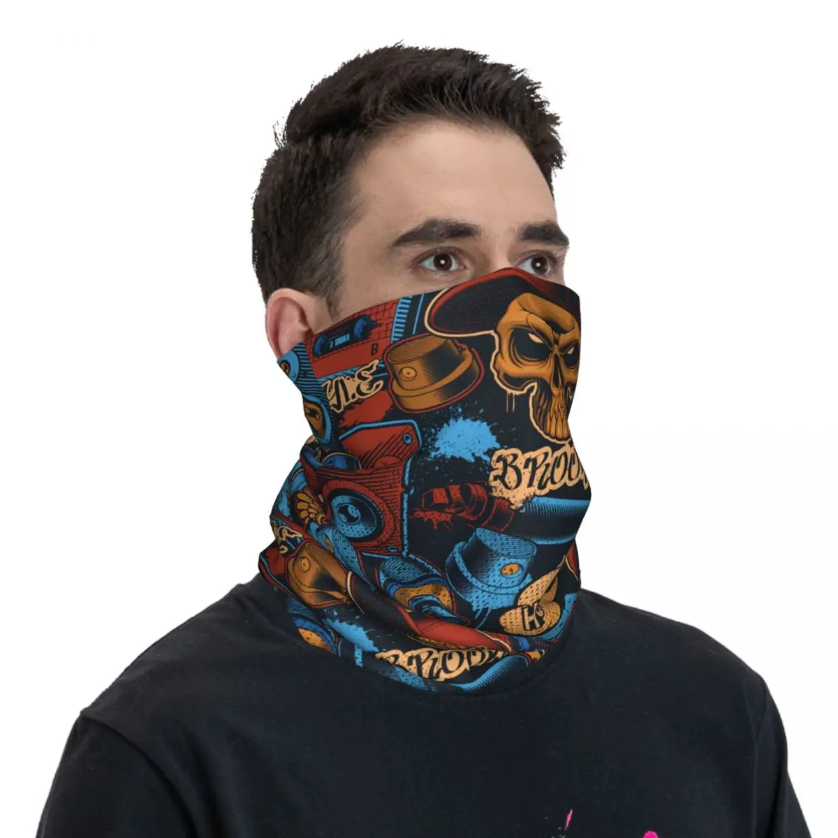 Diseño de Graffiti Theme Bandana Neck Gaiter impreso Motor Motocross Graffiti Art Pattern Face Mask multiuso ciclismo Riding Unisex