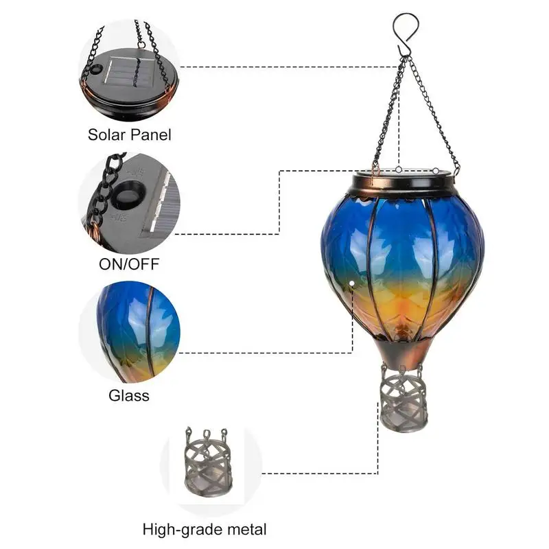 منطاد الهواء الساخن فانوس شمسي ، مصباح حديقة مع لهب ، أضواء قلادة الخفقان ، في الهواء الطلق ، الأزرق ، جديد