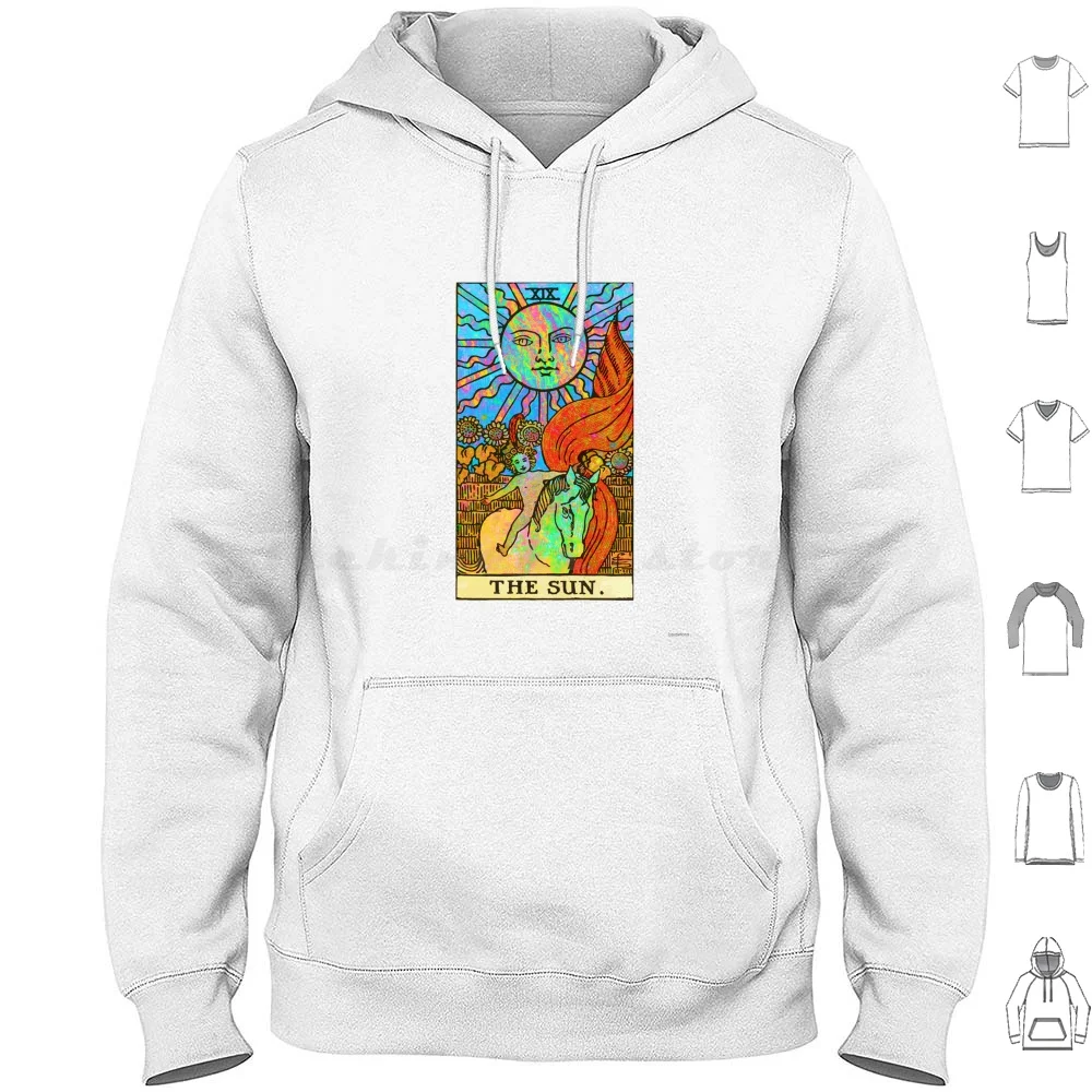 Psychedelic Tarot : Rainbow Sun ( No Border ) Hoodies Long Sleeve Tarot Trippy Psychadelic Neon Tripping Drugs Druggie